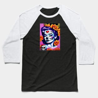 Retro sugar skull girl with orange roses Baseball T-Shirt